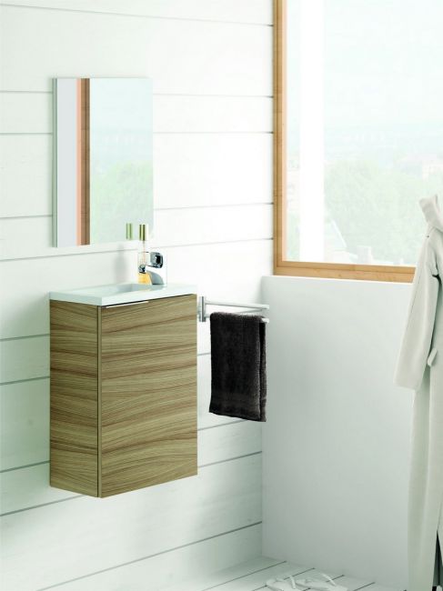 Mobile bagno sospeso Compact Cody completo di lavabo e specchio Colore NOCE