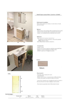 Mobile bagno sospeso Compact Cody completo di lavabo e specchio Colore NOCE