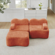 Divano angolare modulare 2 posti con pouf schienale ondulato bracciolo mobile senza montaggio in velluto arancione