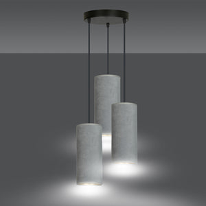 Sospensione Tonda 3 Luci Bente In Acciaio Nero E Paralumi Grigio E Oro