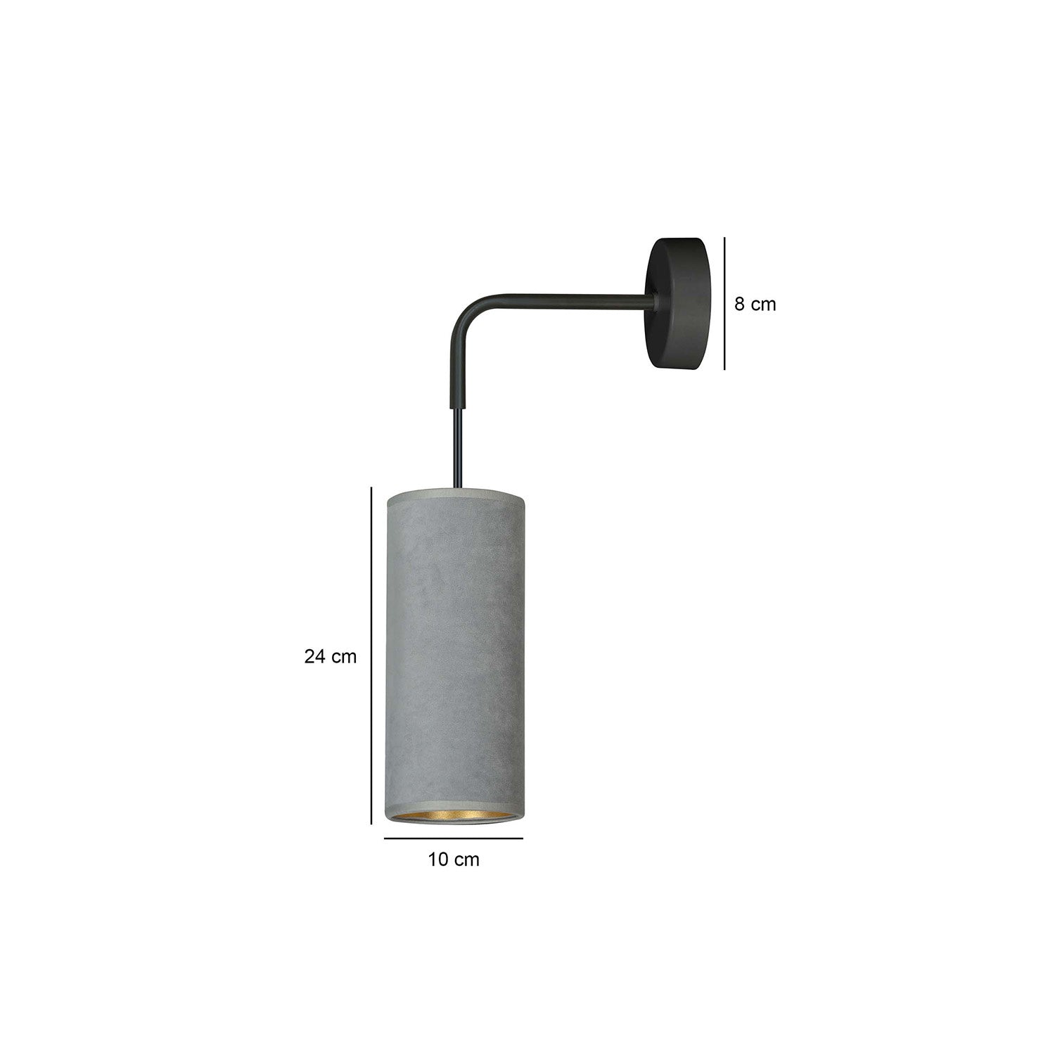 Applique 1 Luce Bente In Acciaio Nero E Paralume Grigio E Oro