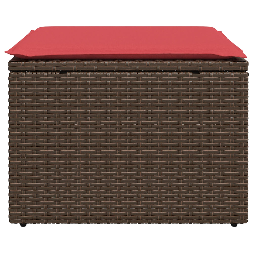 Sgabello da giardino con cuscino marrone 55x55x37 cm in polyrattan