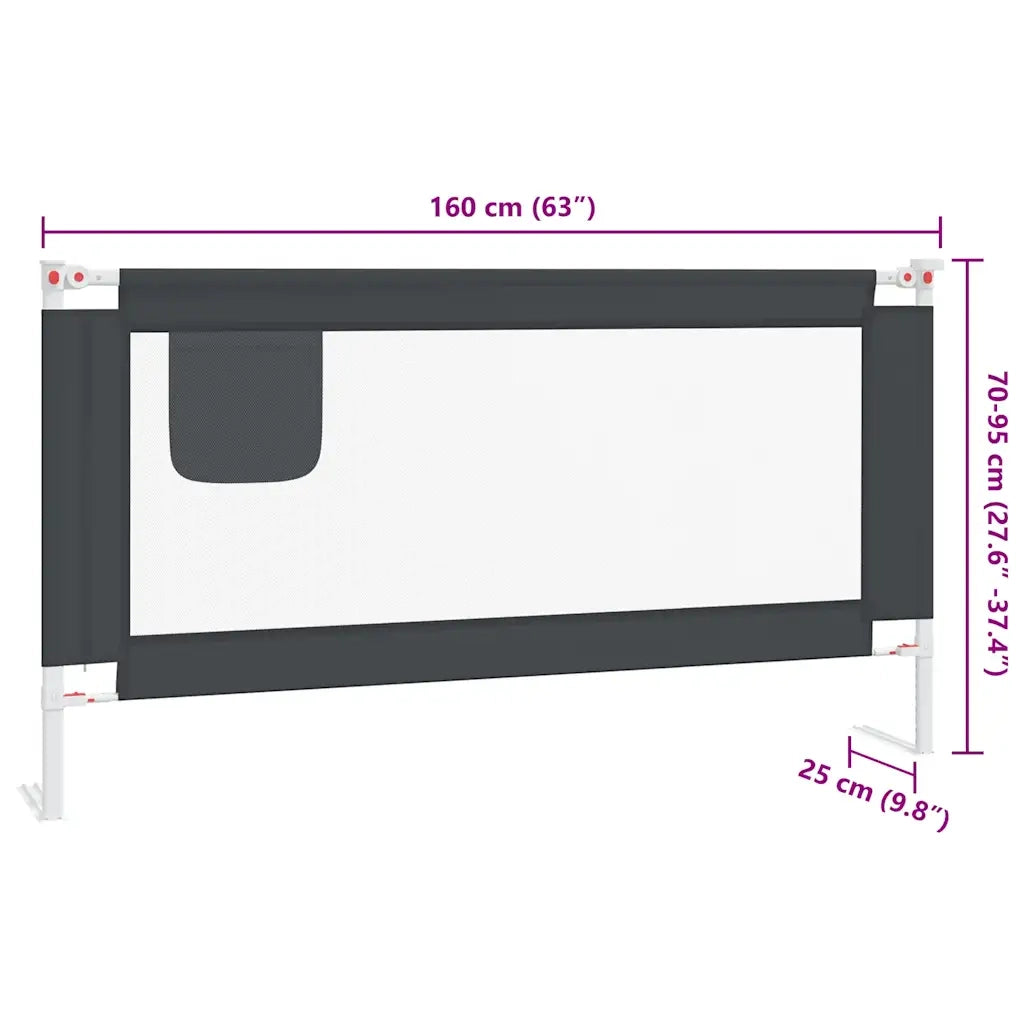 Sponda Letto Sicurezza Bambini Grigio Scuro 160x25 cm Tessuto 10230