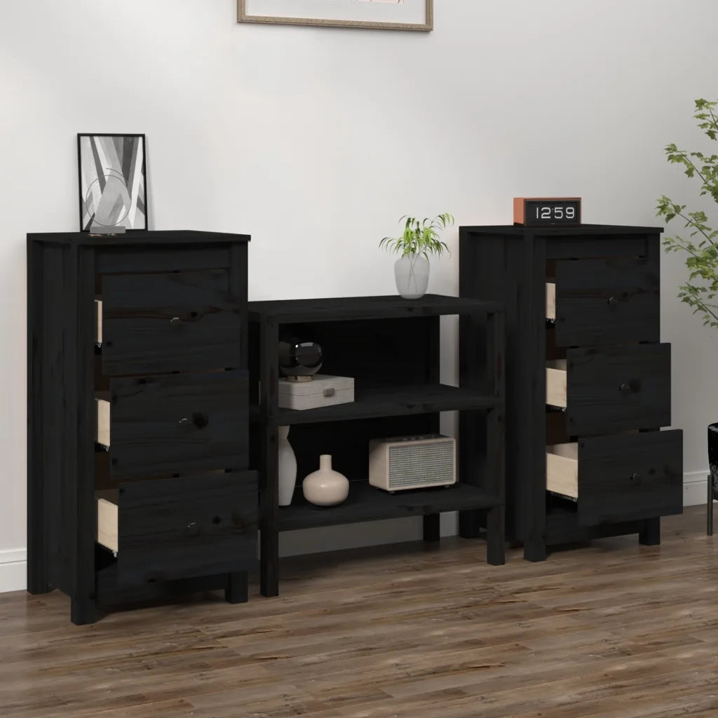 Credenze 2 pz Nere 40x35x80 cm in Legno Massello di Pino 813748