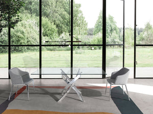 Tavolo da pranzo rettangolare vetro temperato e acciaio cromato