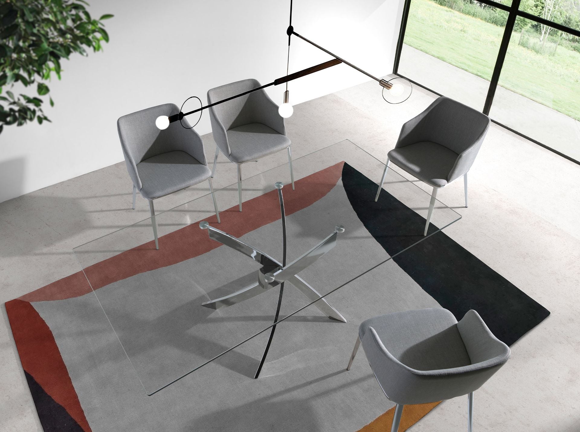 Tavolo da pranzo rettangolare vetro temperato e acciaio cromato