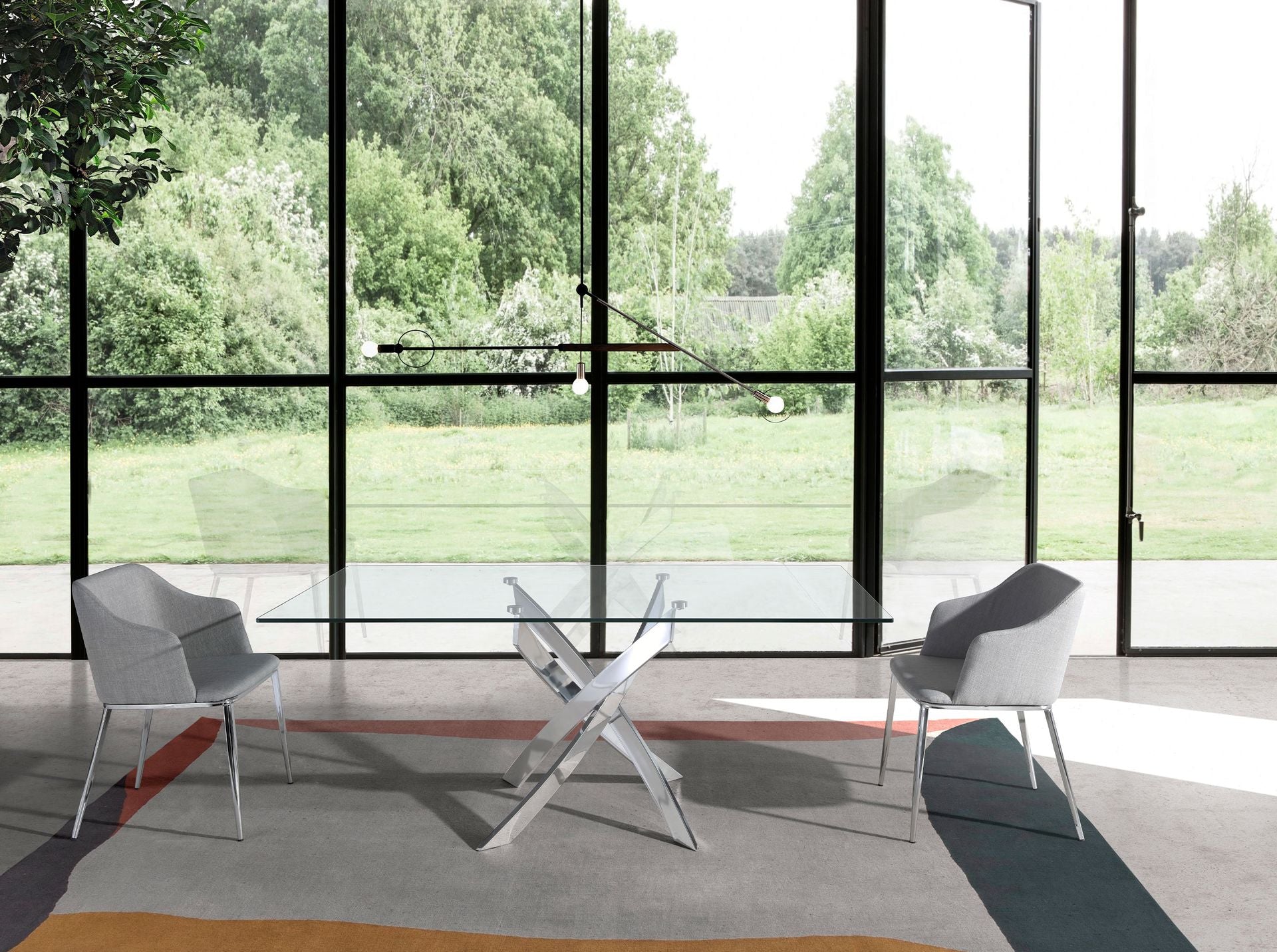 Tavolo da pranzo rettangolare vetro temperato e acciaio cromato