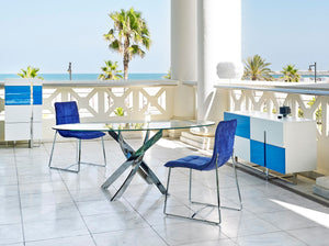 Tavolo da pranzo rotonda vetro temperato e acciaio cromato