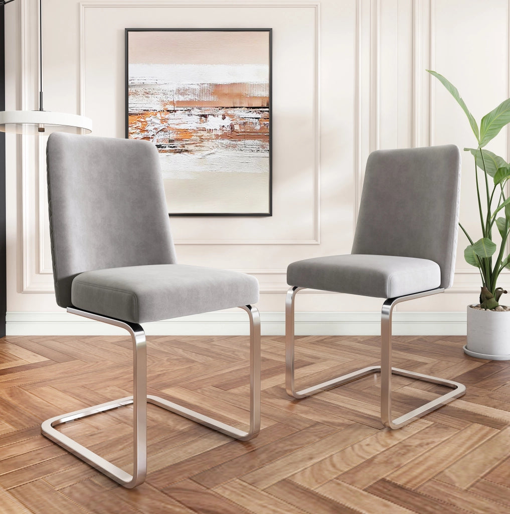 Set di 2 sedie da pranzo in velluto grigio con gambe argento