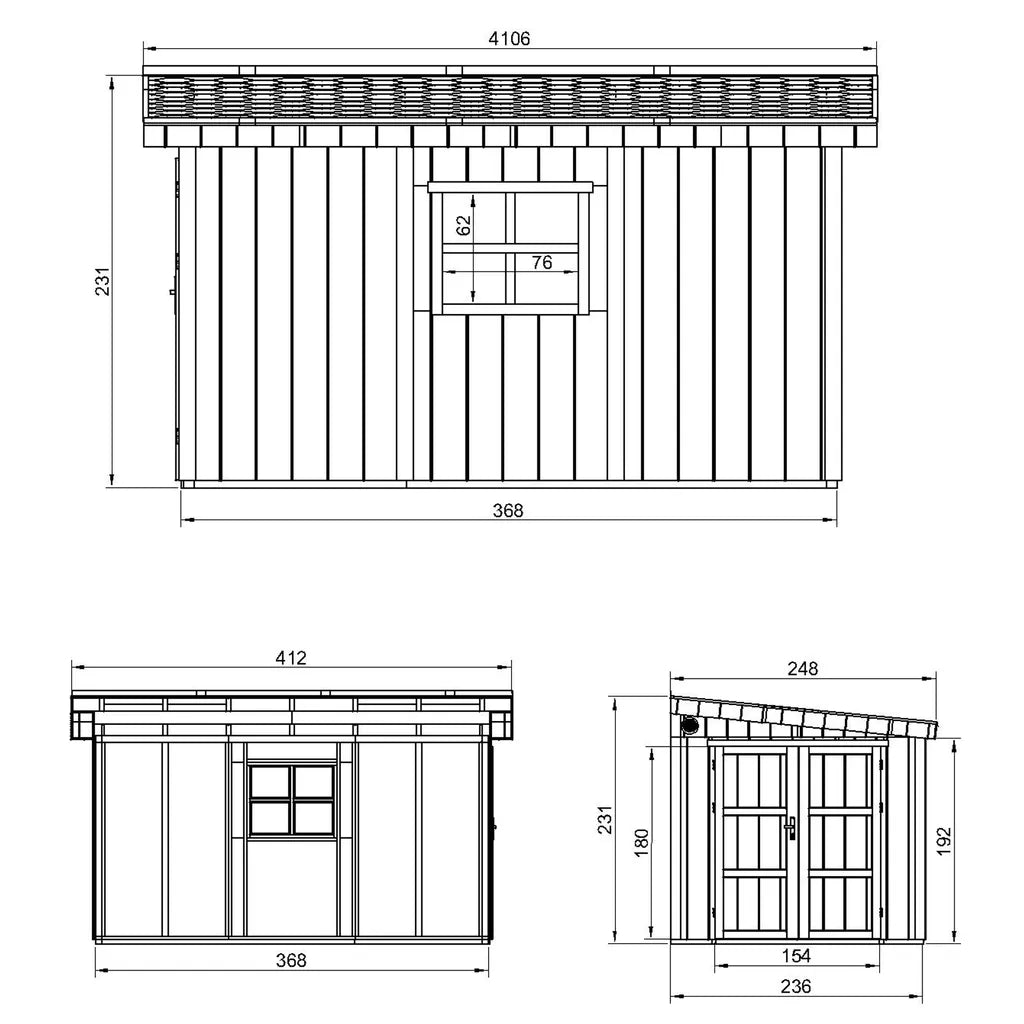 Casetta da giardino di qualità PREMIUM 8,68 mq - H231x248x412 cm - Senza pavimento e parete laterale - Timbela M939B
