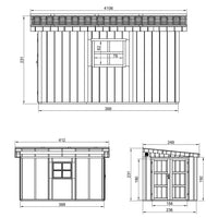Casetta da giardino di qualità PREMIUM 8,68 mq - H231x248x412 cm - Senza pavimento e parete laterale - Timbela M939B