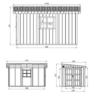 Casetta da giardino di qualità PREMIUM 8,68 mq - H231x248x412 cm - Senza pavimento e parete laterale - Timbela M939B