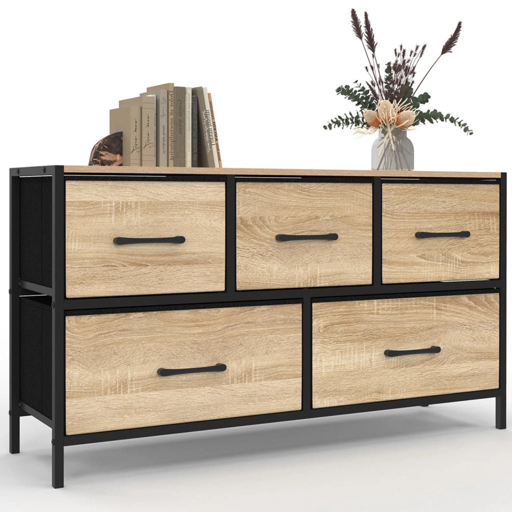 IDMarket - UTAH Cassettiera in tessuto a 5 cassetti H.55 cm mobile contenitore di design industriale