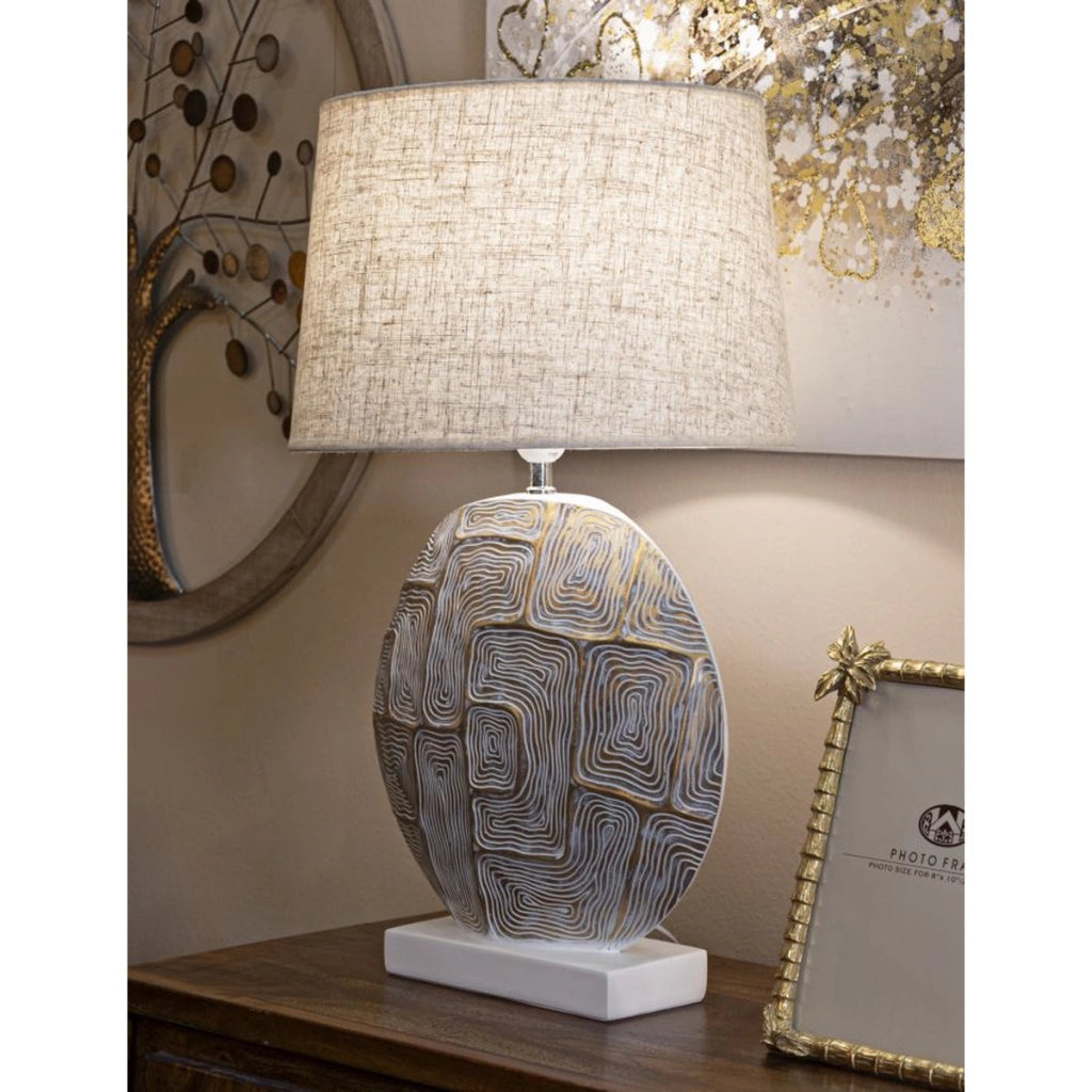 Lampada da tavolo Eclips in resina con motivo geometrico e paralume in tessuto O 38 cm