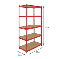 5 Scaffali in Acciaio Senza Bulloni Z-Rax Rossi Larghi 90cm per Magazzino e Box