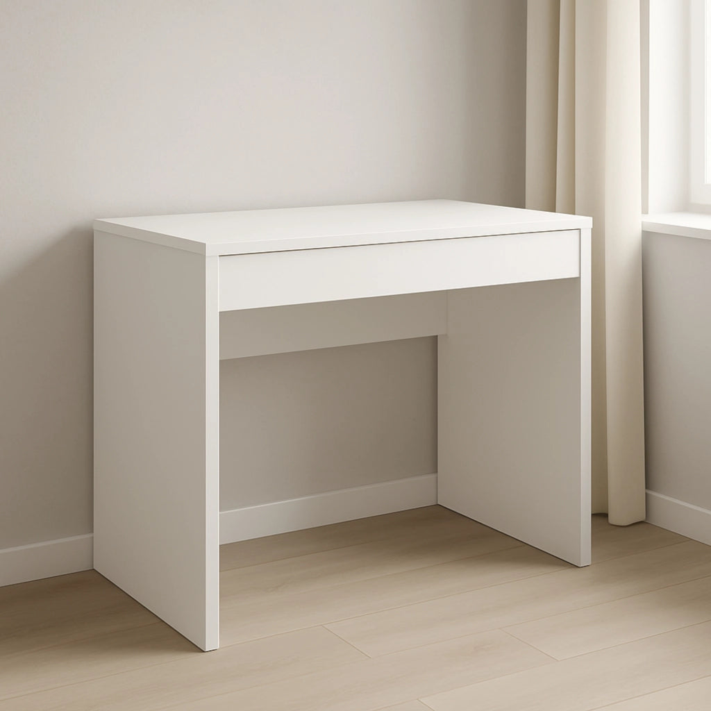 Scrivania FORDE - Spaziosa - Con cassetto - Bianca - Larghezza 75 cm, Altezza 75 cm, Profondit? 50 cm