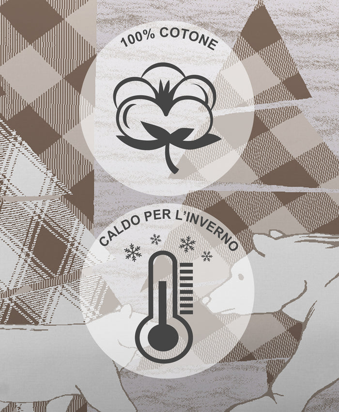 Completo Letto in Flanella Calda e Morbida Anti Pilling - Set Flanellato 3 Misure parure con Federe - Canada beige - 1 Piazza