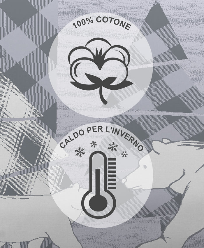 Completo Letto in Flanella Calda e Morbida Anti Pilling - Set Flanellato 3 Misure parure con Federe - Canada grigio - 1 Piazza e mezza