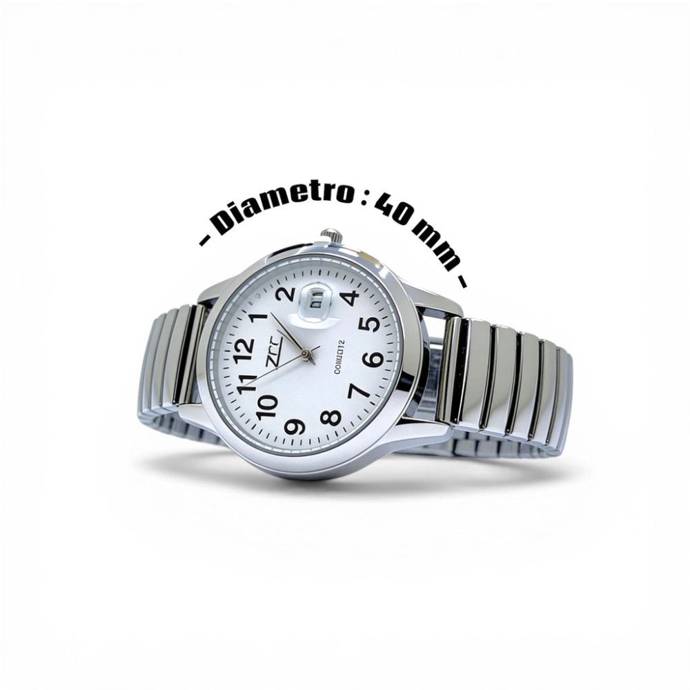 Trade Shop - Orologio Da Polso 40 Mm Acciaio Silver Con Data Quadrante Grande -
