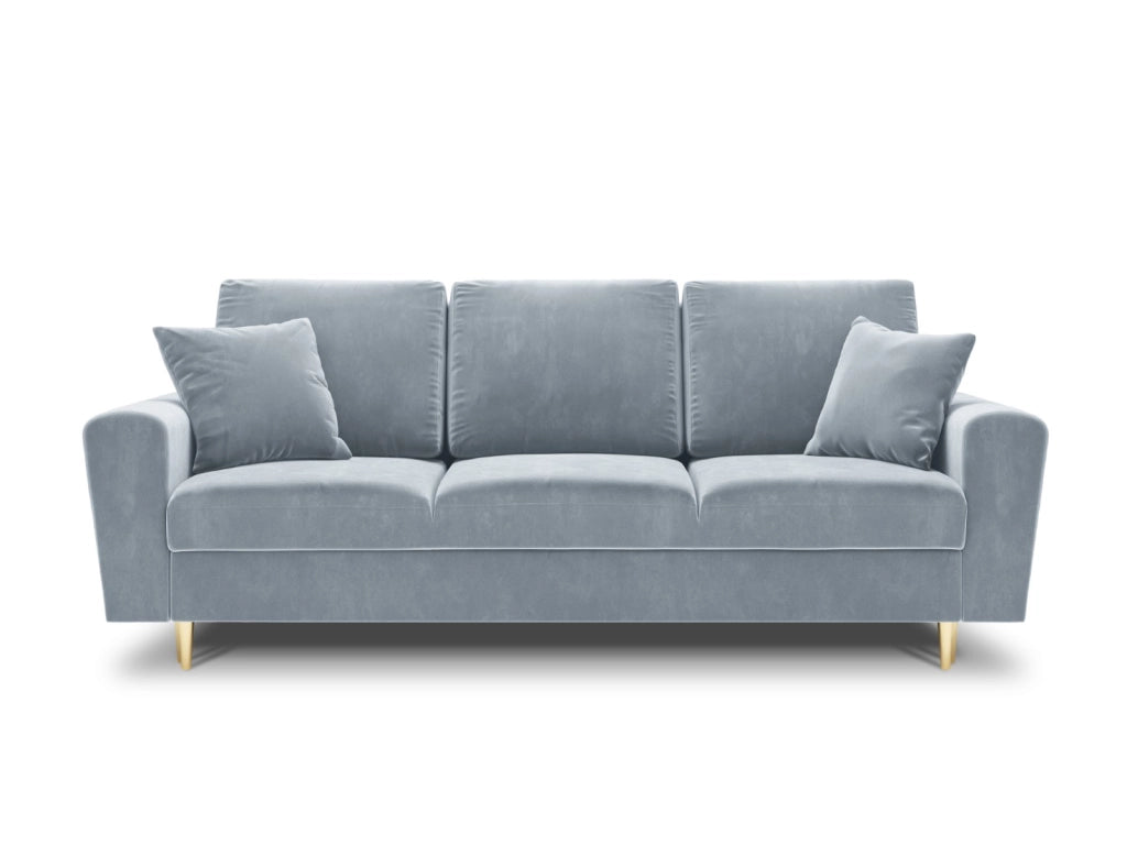 Cosmopolitan Design - Divano convertibile con contenitore "Kyoto" 3 posti in velluto azzurro 