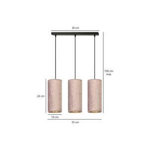 Sospensione 3 Luci Bente In Acciaio Nero E Paralumi Rosa E Oro