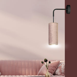 Applique 1 Luce Bente In Acciaio Nero E Paralume Rosa E Oro