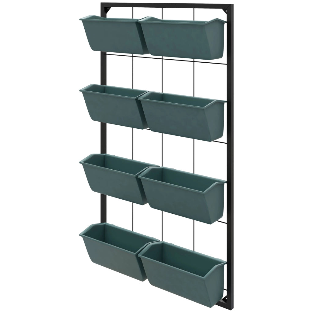 Portapiante da parete con 8 vasi, struttura in acciaio, nero, 52,5 x 14 x 90 cm