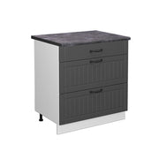 Mobiletto base per cucina Fame-Line Antracite rustico/Bianco 80 cm con 3 cassetti, PL Antracite Vicco