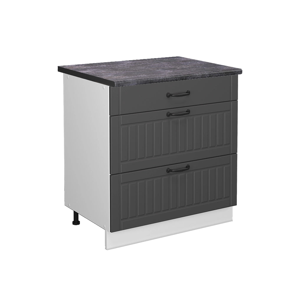 Mobiletto base per cucina Fame-Line Antracite rustico/Bianco 80 cm con 3 cassetti, PL Antracite Vicco