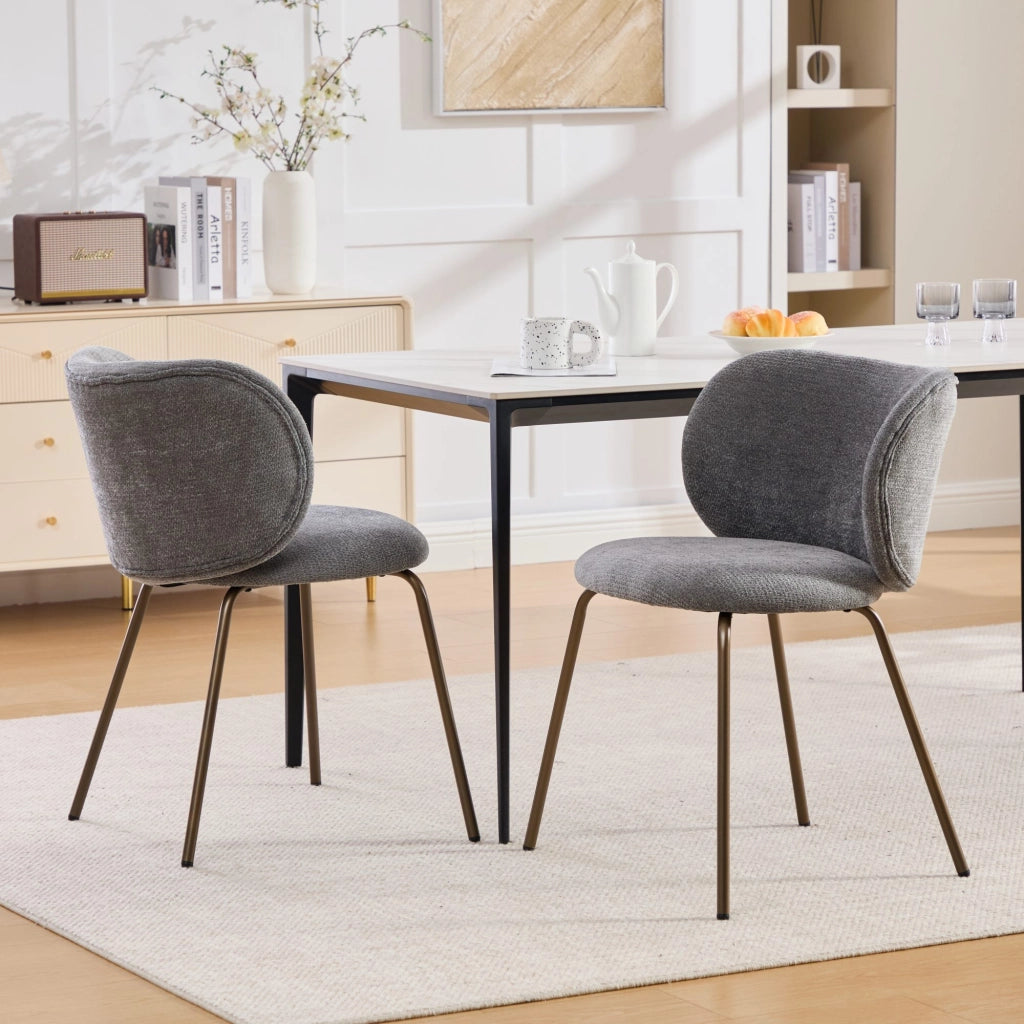 Sedie da Pranzo in Velluto con Schienale Curvo ¨C MINIMAL ¨C Gambe in Metallo Bronzo, Grigio, Set 2 Pezzi