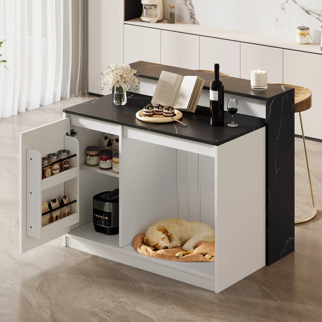 Tavolo da Cucina Multifunzione con Bartresen ¨C MINIMAL ¨C Bianco Effetto Marmo 120x80x100