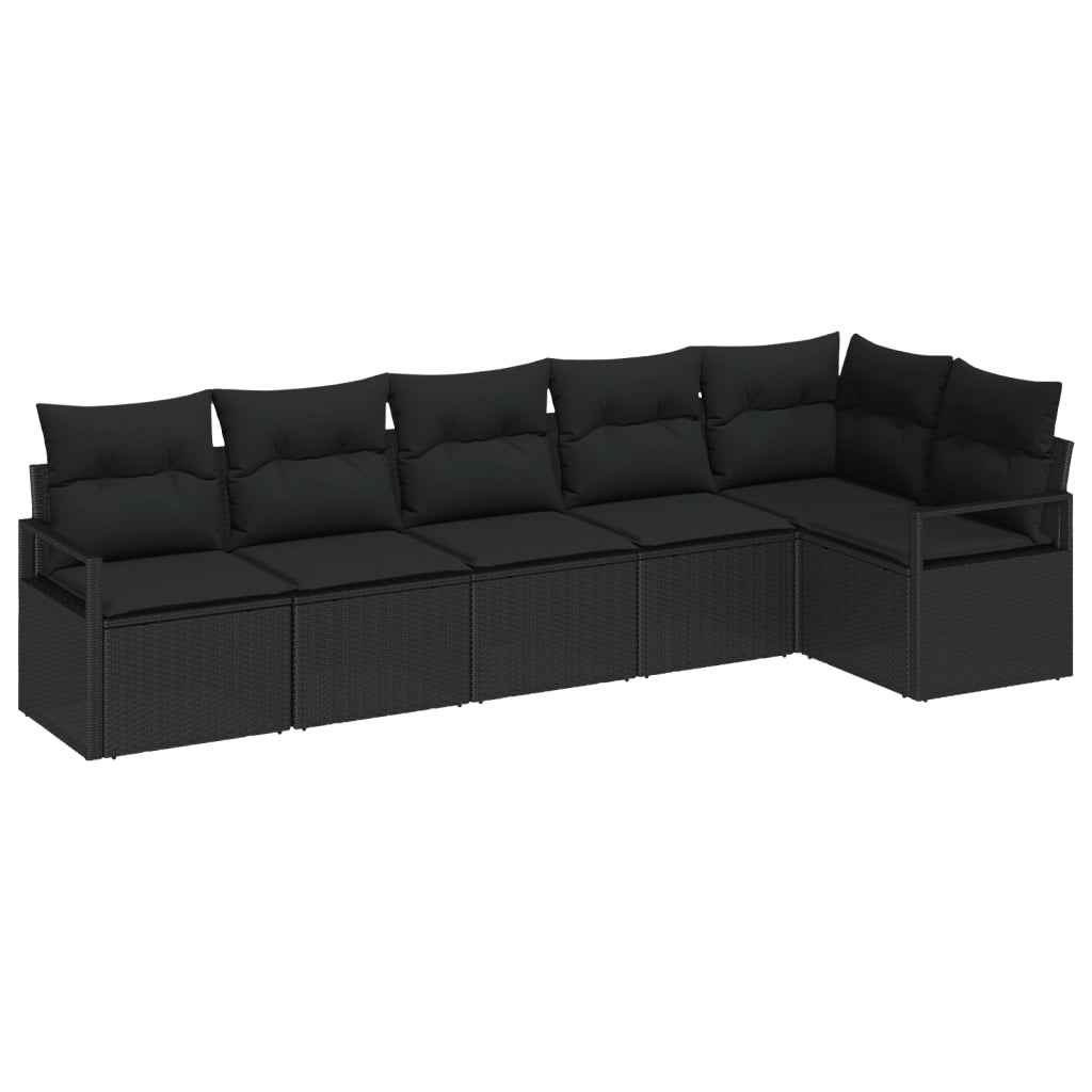 Set di divani da giardino  a 6 pezzi con cuscini in polyrattan nero