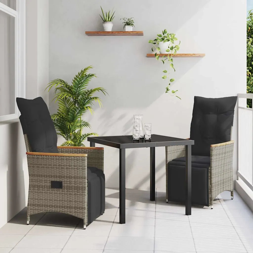 Set da Pranzo per Giardino con cuscino 3 pcs Grigio polyrattan