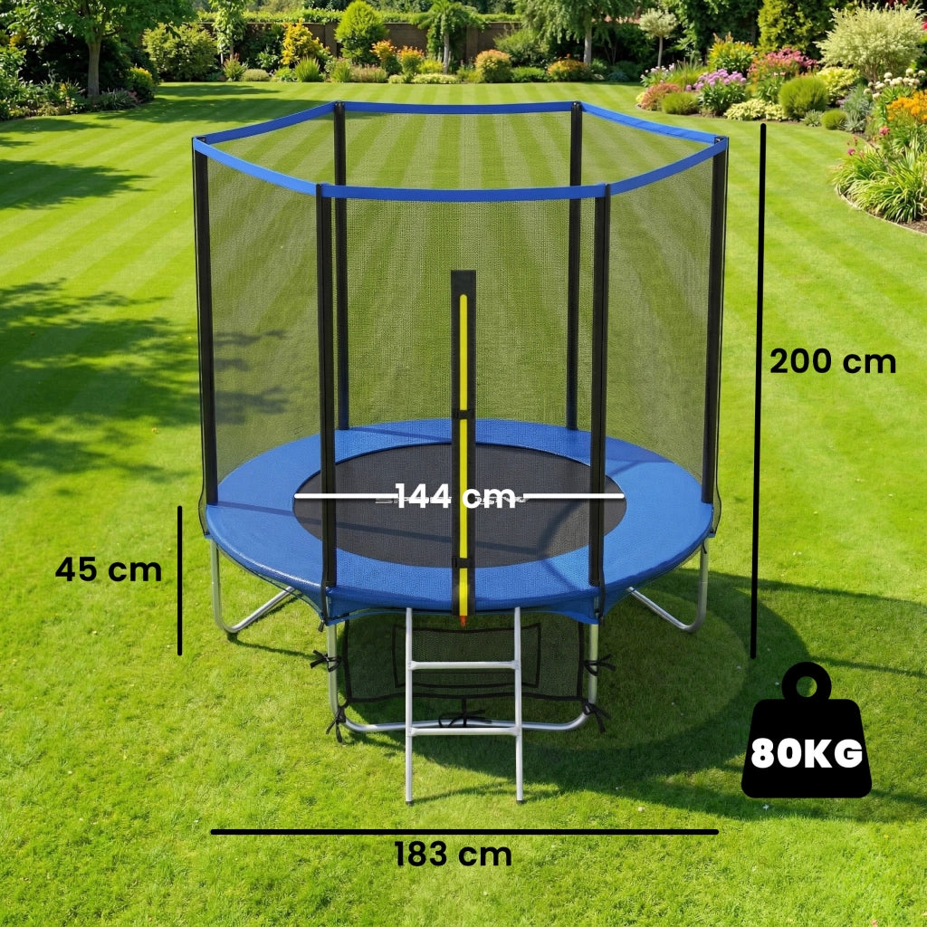 Trampolino Elastico Esterno 183 cm con Rete di Sicurezza e Scala ¨C Zephmum ¨C Blu