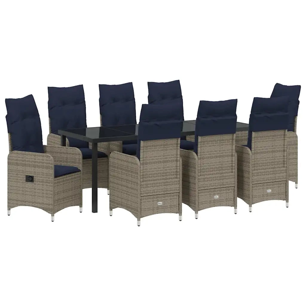 Set da Pranzo per Giardino con cuscino 9 pcs Nero polyrattan 3379666