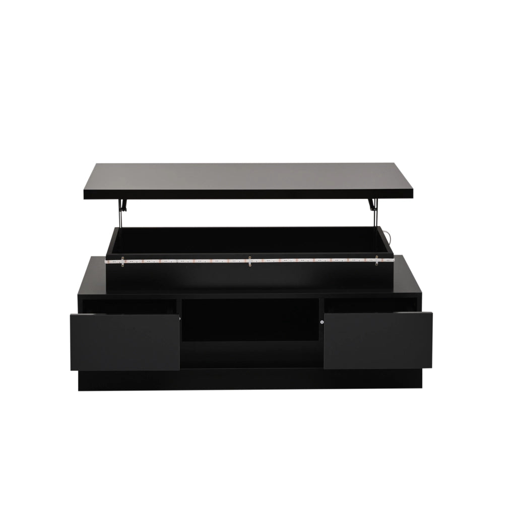Tavolino da salotto sollevabile nero lucido con luci led; 100x50x40 cm
