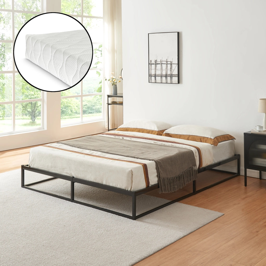 Letto Francese Trerunta con Materasso 140x200 cm Acciaio Nero [en.casa]