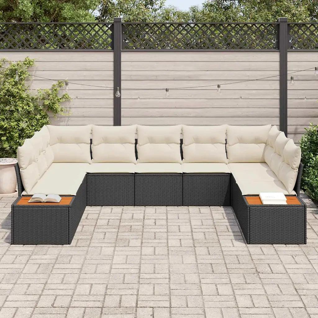 Set Divano da Giardino 5 pcs Nero e Crema Polyrattan 3356832