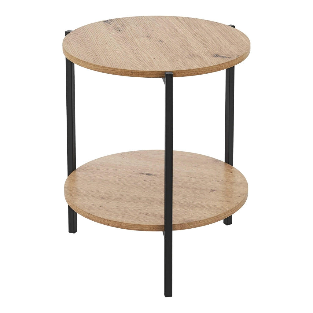 Tavolino rotondo 50 x 40 cm effetto legno e nero 03_0008616
