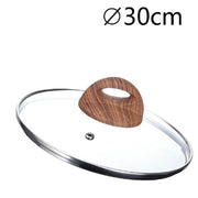 Trade Shop - Coperchio In Vetro Temperato Per Pentola Padella Ricambio ø16 A 32cm Pomello Effetto Legno -    -diametro 30cm   -