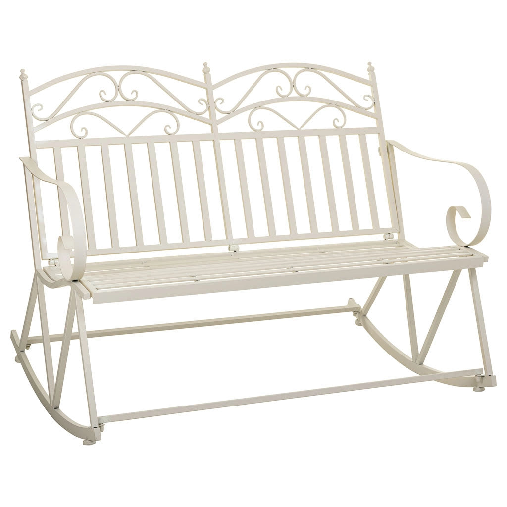 Divano a dondolo in ferro battuto bianco 116x45x91h cm