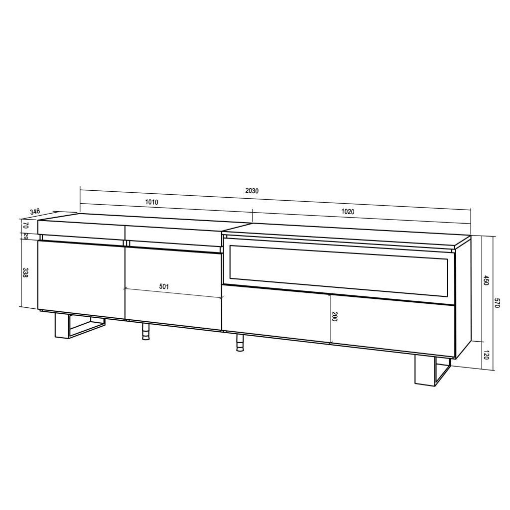 Mobile TV, 200x35x57cm, soggiorno, Per TV fino a 80", Camino elettrico, Design industriale, grigio cemento RF2248