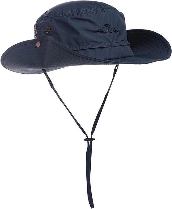 Cappello da sole con bordo largo UPF 50, paglia estiva, protezione UV, cappello da safari per uomini con fascia del mento (00702__navy M)