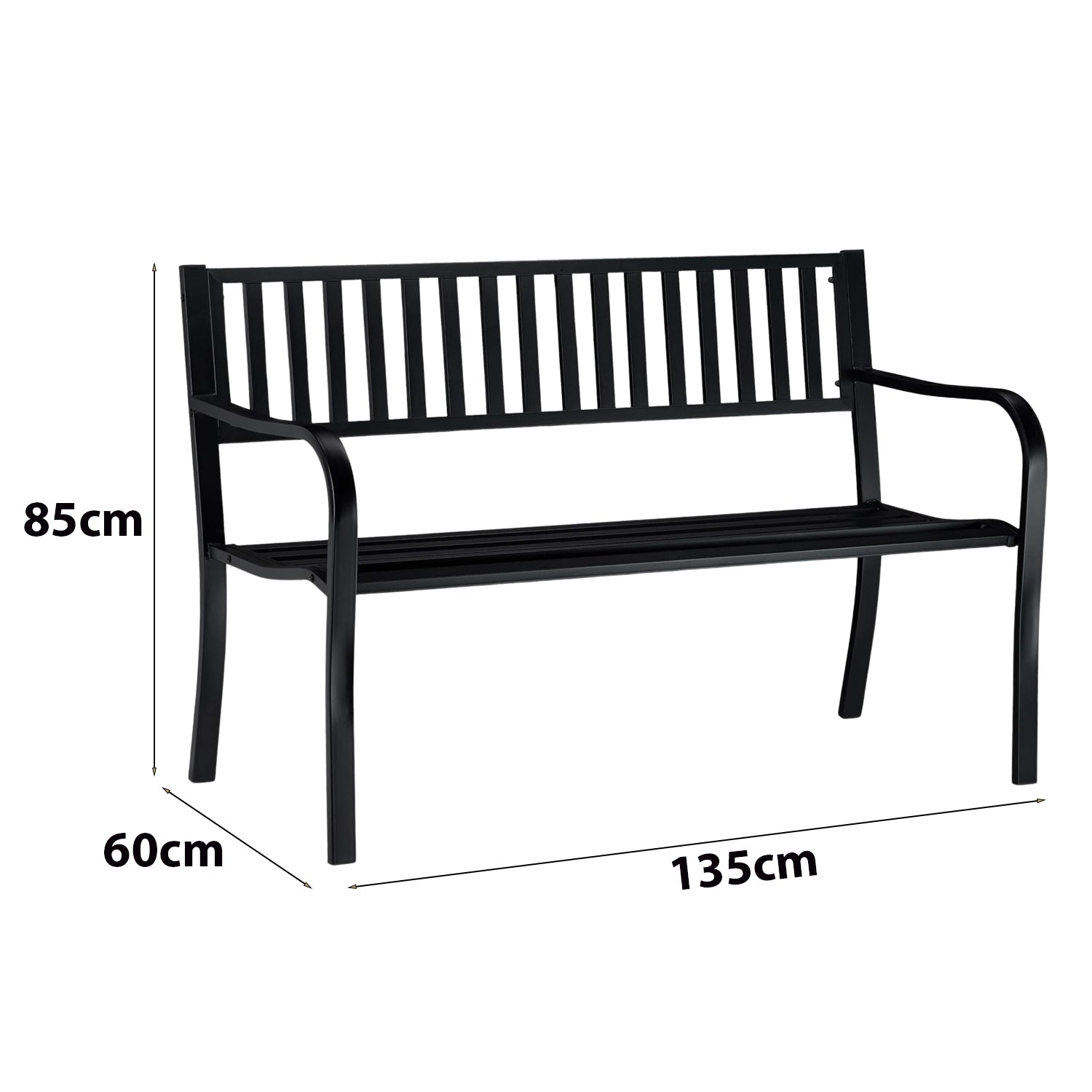 Panchina da Giardino 3 Posti in Metallo, Panca per Esterno Balcone Terrazzo con Schienale e Braccioli, mod. PI Antracite