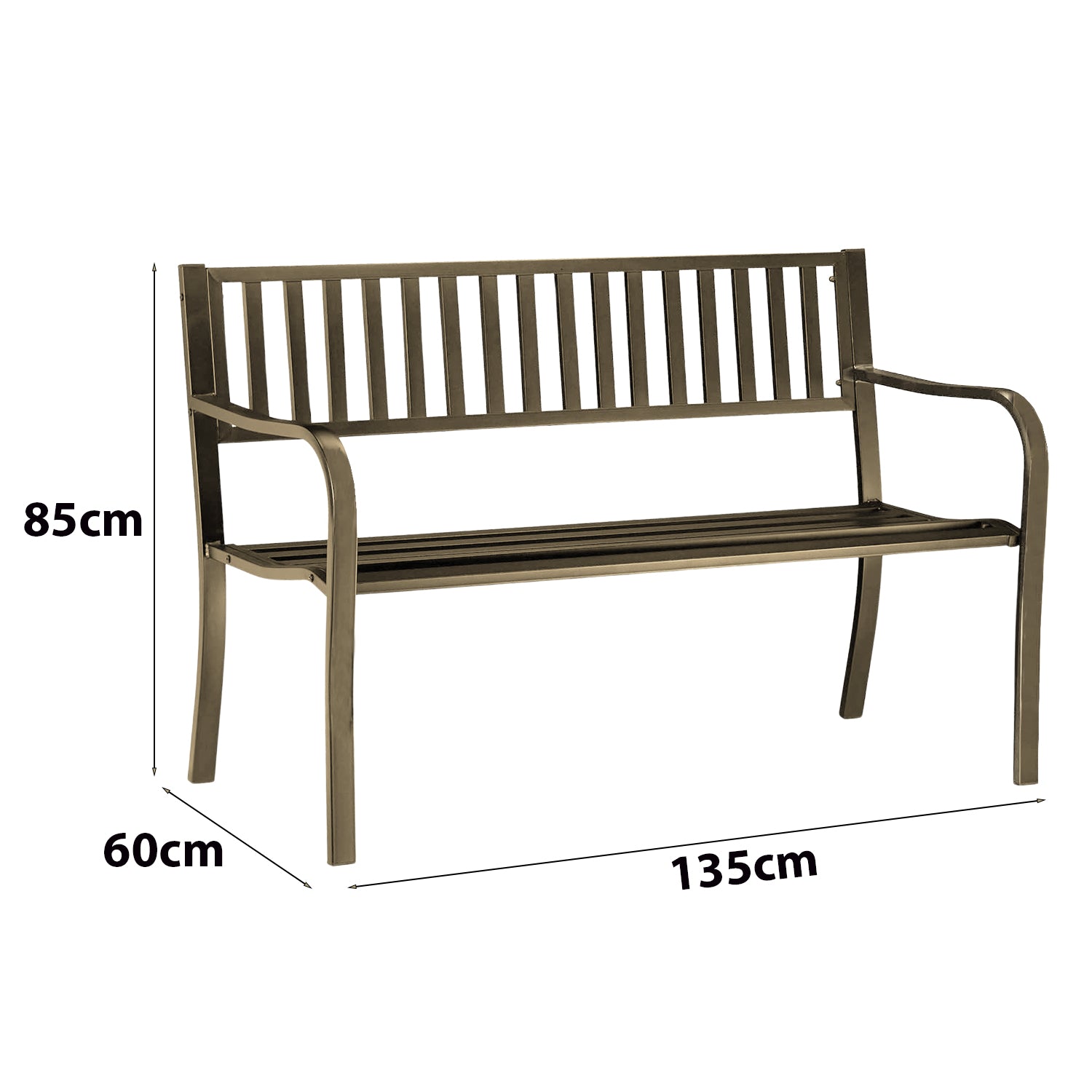 Panchina da Giardino 3 Posti in Metallo, Panca per Esterno Balcone Terrazzo con Schienale e Braccioli, mod. PIPE Tortora