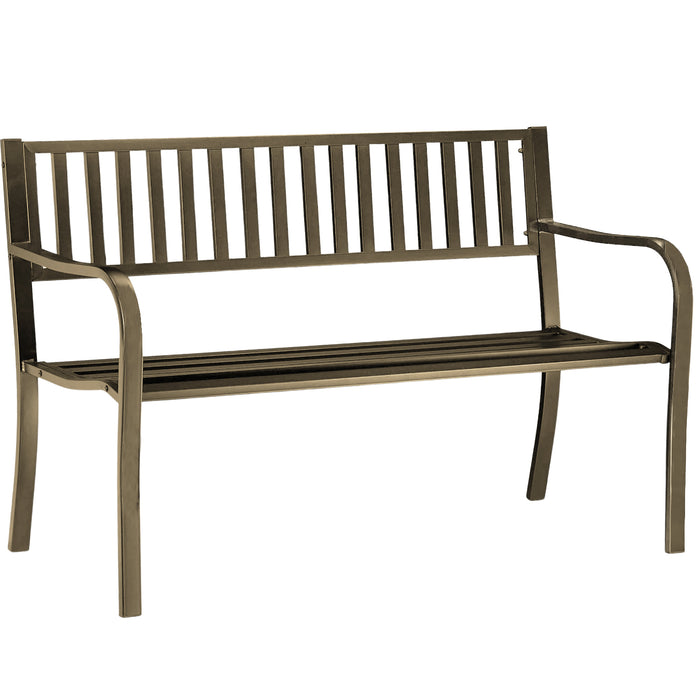 Panchina da Giardino 3 Posti in Metallo, Panca per Esterno Balcone Terrazzo con Schienale e Braccioli, mod. PIPE Tortora