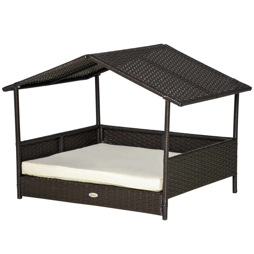 Casetta per cani in rattan con cuscino 98 x 69 x 73 cm, struttura in acciaio, colore marrone