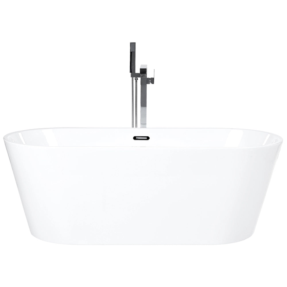Vasca freestanding bianco sanitario acrilico singolo 160 x 80 cm forma ovale troppopieno sistema design moderno