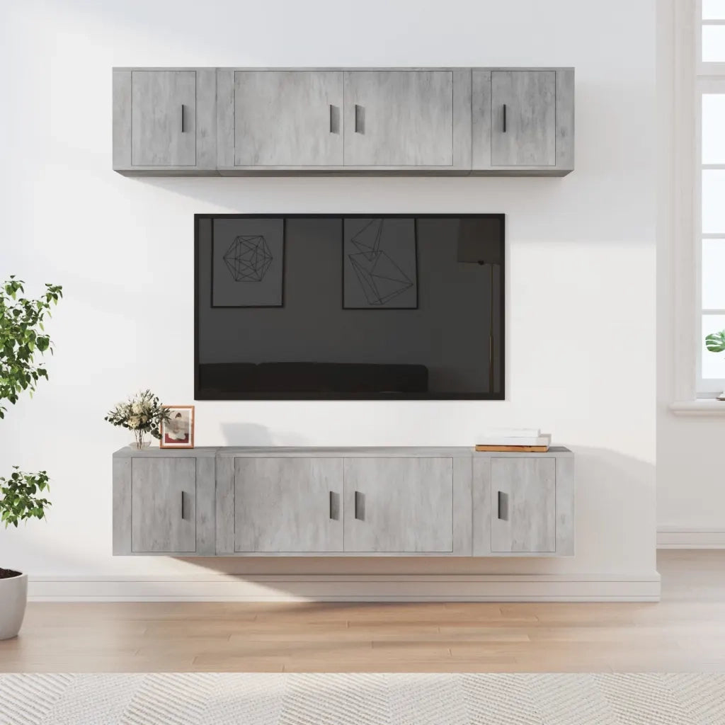 Set di Mobili Porta TV 6 pz | Armadietto TV | Mobile Porta TV Grigio Cemento in Legno Multistrato