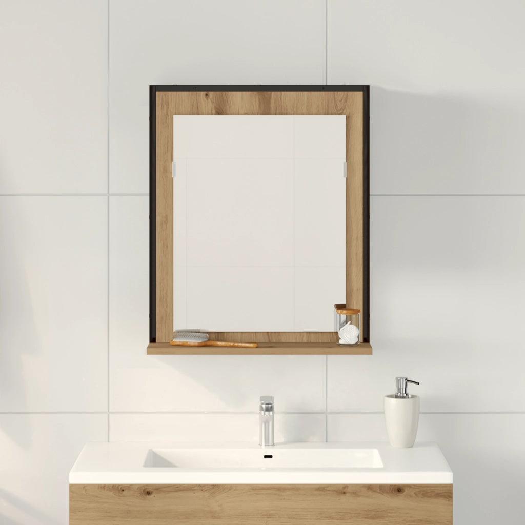 Specchio da Bagno  in Rovere Artigianale 50x12x60 cm in Legno Ingegnerizzato